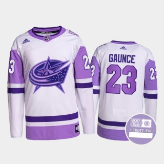 Brendan Gaunce Columbus Blue Jackets Hockey Fights Cancer Jersey Purple White #23 Authentic Pro