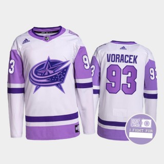 Jakub Voracek Columbus Blue Jackets Hockey Fights Cancer Jersey Purple White #93 Authentic Pro