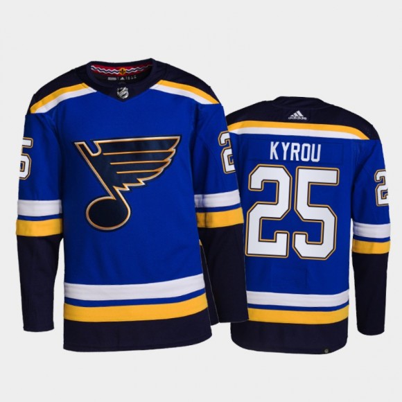 Jordan Kyrou St. Louis Blues Home Jersey 2021-22 Blue #25 Primegreen Authentic Pro Uniform