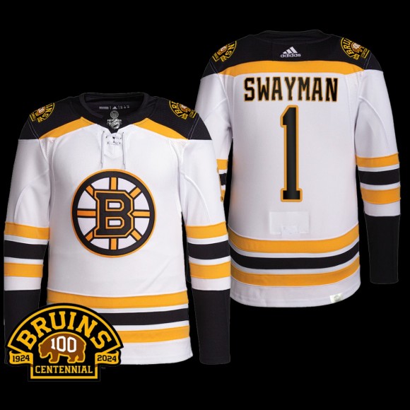 100th Centennial Boston Bruins Jeremy Swayman Jersey Authentic Pro White #1 Uniform