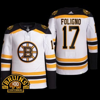 100th Centennial Boston Bruins Nick Foligno Jersey Authentic Pro White #17 Uniform