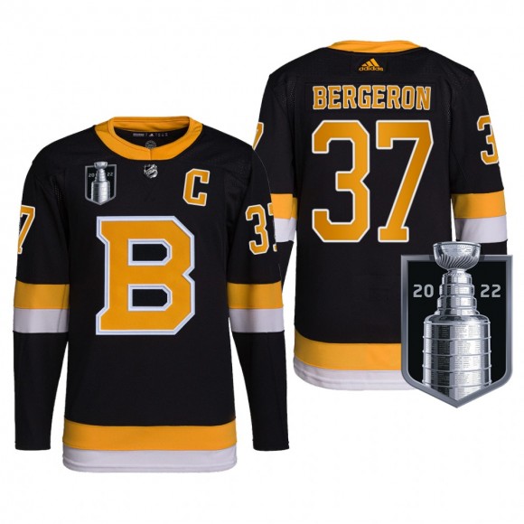 Patrice Bergeron Boston Bruins 2022 Stanley Cup Playoffs Jersey Black #37 Authentic Pro Uniform