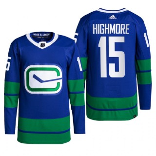 Vancouver Canucks 2022 Alternate Jersey Matthew Highmore Blue #15 Primegreen Authentic Pro Uniform