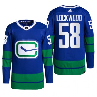 Vancouver Canucks 2022 Alternate Jersey Will Lockwood Blue #58 Primegreen Authentic Pro Uniform