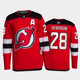 2021-22 New Jersey Devils Damon Severson Primegreen Authentic Jersey Red Home Uniform