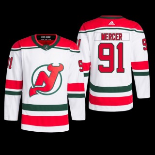 New Jersey Devils Dawson Mercer 2022-23 Heritage Jersey Primegreen White Authentic Pro Uniform