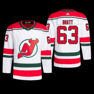New Jersey Devils Jesper Bratt 2022-23 Heritage Jersey Primegreen White Authentic Pro Uniform