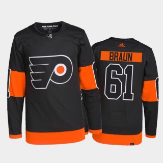 2021-22 Philadelphia Flyers Justin Braun Alternate Jersey Black Primegreen Authentic Pro Uniform