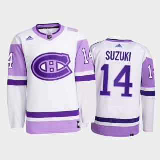 Nick Suzuki 2021 HockeyFightsCancer Jersey Montreal Canadiens White Primegreen