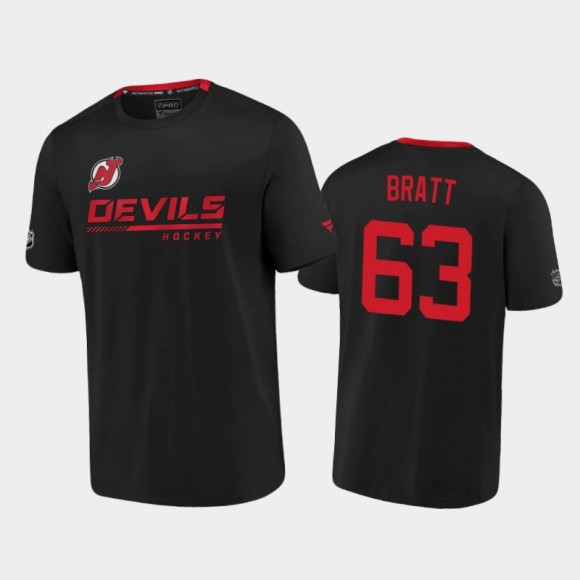 2020-21 New Jersey Devils Jesper Bratt #63 Authentic Pro Locker Room Performance Black T-Shirt
