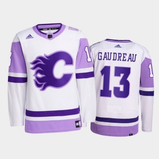 Johnny Gaudreau 2021 HockeyFightsCancer Jersey Calgary Flames White Primegreen