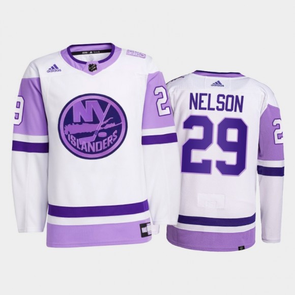 Brock Nelson 2021 HockeyFightsCancer Islanders White Primegreen Jersey