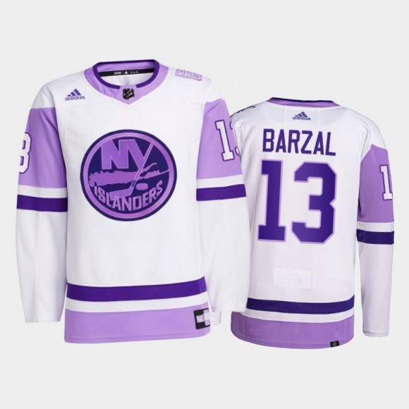 Mathew Barzal 2021 HockeyFightsCancer Islanders White Primegreen Jersey