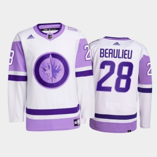 Nathan Beaulieu 2021 HockeyFightsCancer Jersey Winnipeg Jets White Primegreen