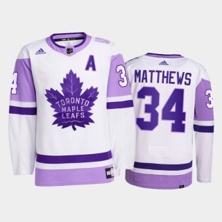 Auston Matthews 2021 HockeyFightsCancer Jersey Toronto Maple Leafs White Primegreen