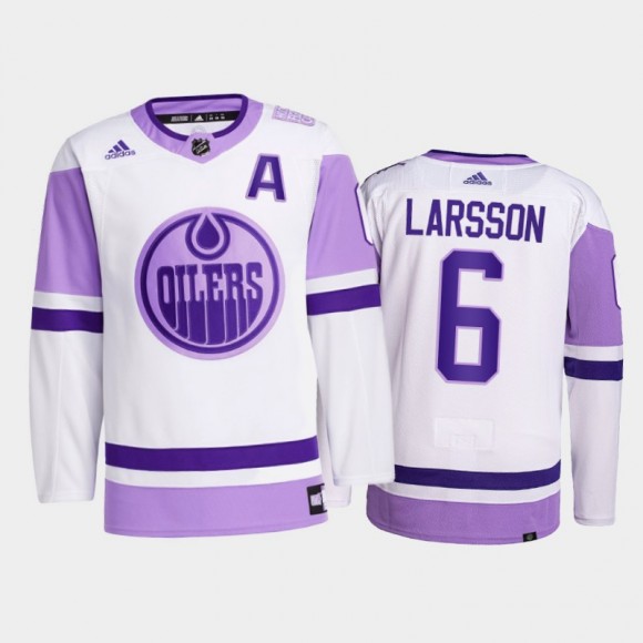 Adam Larsson 2021 HockeyFightsCancer Jersey Edmonton Oilers White Primegreen