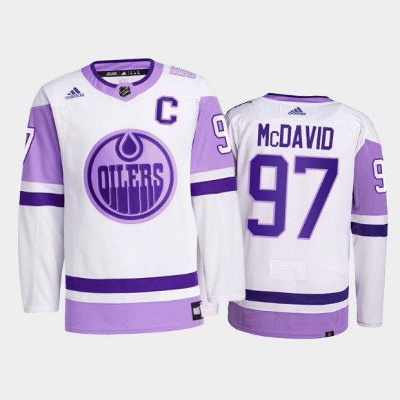 Connor McDavid 2021 HockeyFightsCancer Jersey Edmonton Oilers White Primegreen