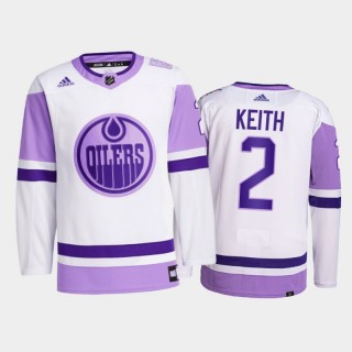 Duncan Keith 2021 HockeyFightsCancer Jersey Edmonton Oilers White Primegreen