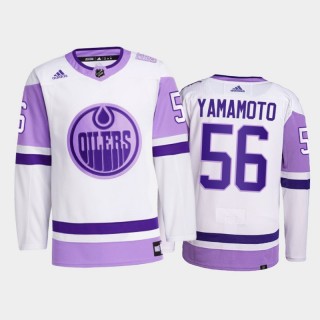 Kailer Yamamoto 2021 HockeyFightsCancer Jersey Edmonton Oilers White Primegreen
