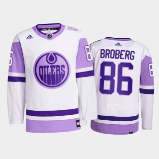 Philip Broberg 2021 HockeyFightsCancer Jersey Edmonton Oilers White Primegreen