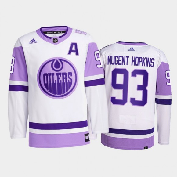 Ryan Nugent-Hopkins 2021 HockeyFightsCancer Jersey Edmonton Oilers White Primegreen