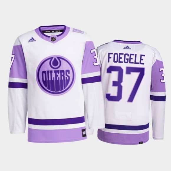 Warren Foegele 2021 HockeyFightsCancer Jersey Edmonton Oilers White Primegreen