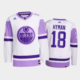 Zach Hyman 2021 HockeyFightsCancer Jersey Edmonton Oilers White Primegreen