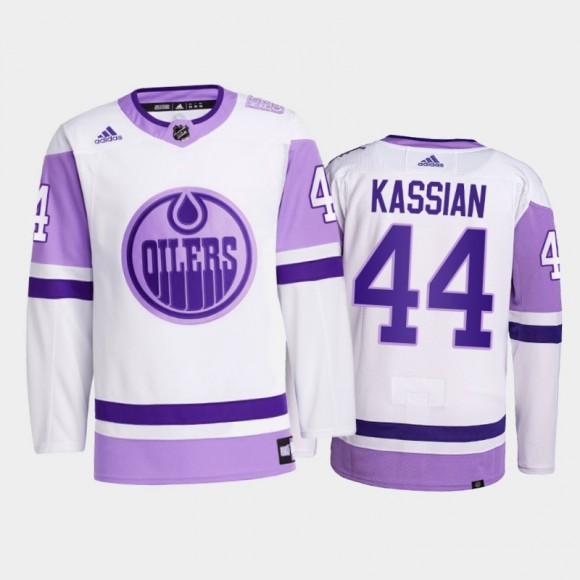 Zack Kassian 2021 HockeyFightsCancer Jersey Edmonton Oilers White Primegreen