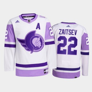 Nikita Zaitsev 2021 HockeyFightsCancer Jersey Ottawa Senators White Primegreen