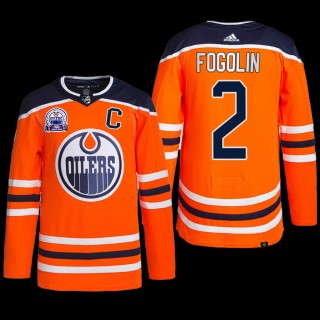 Hall of Fame patch Edmonton Oilers Lee Fogolin Jersey Authentic Pro Orange #2 Uniform