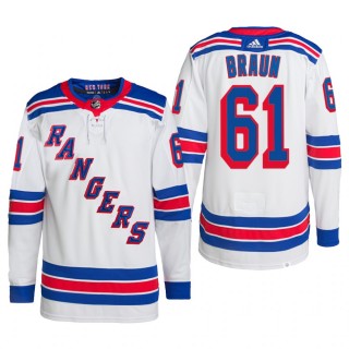 New York Rangers 2022 Away Jersey Justin Braun White #61 Primegreen Authentic Pro Uniform