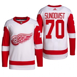 Detroit Red Wings 2022 Away Jersey Oskar Sundqvist White #70 Primegreen Authentic Pro Uniform