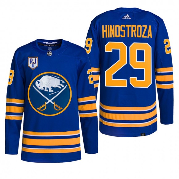 Vinnie Hinostroza Buffalo Sabres Honor Rick Jeanneret patch Jersey 2022 Royal #29 Authentic Pro Uniform
