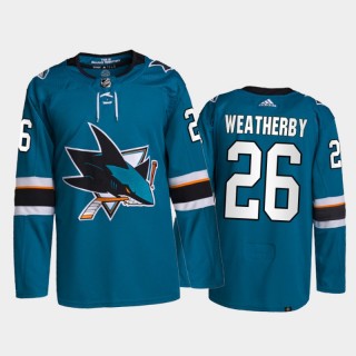 2021-22 San Jose Sharks Jasper Weatherby Home Jersey Teal Primegreen Authentic Pro Uniform