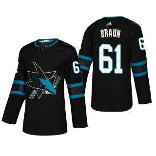 Men's San Jose Sharks Justin Braun #61 2018-19 Alternate Reasonable Authentic Pro Jersey - Black