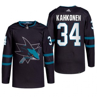 San Jose Sharks 2022 Alternate Jersey Kaapo Kahkonen Black #34 Primegreen Authentic Pro Uniform