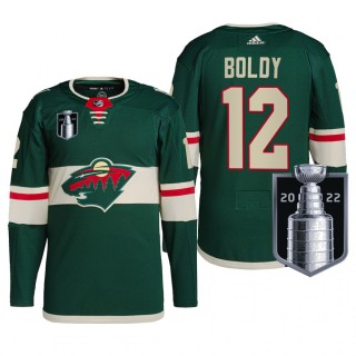 Matt Boldy Minnesota Wild 2022 Stanley Cup Playoffs Jersey Green #12 Authentic Pro Uniform